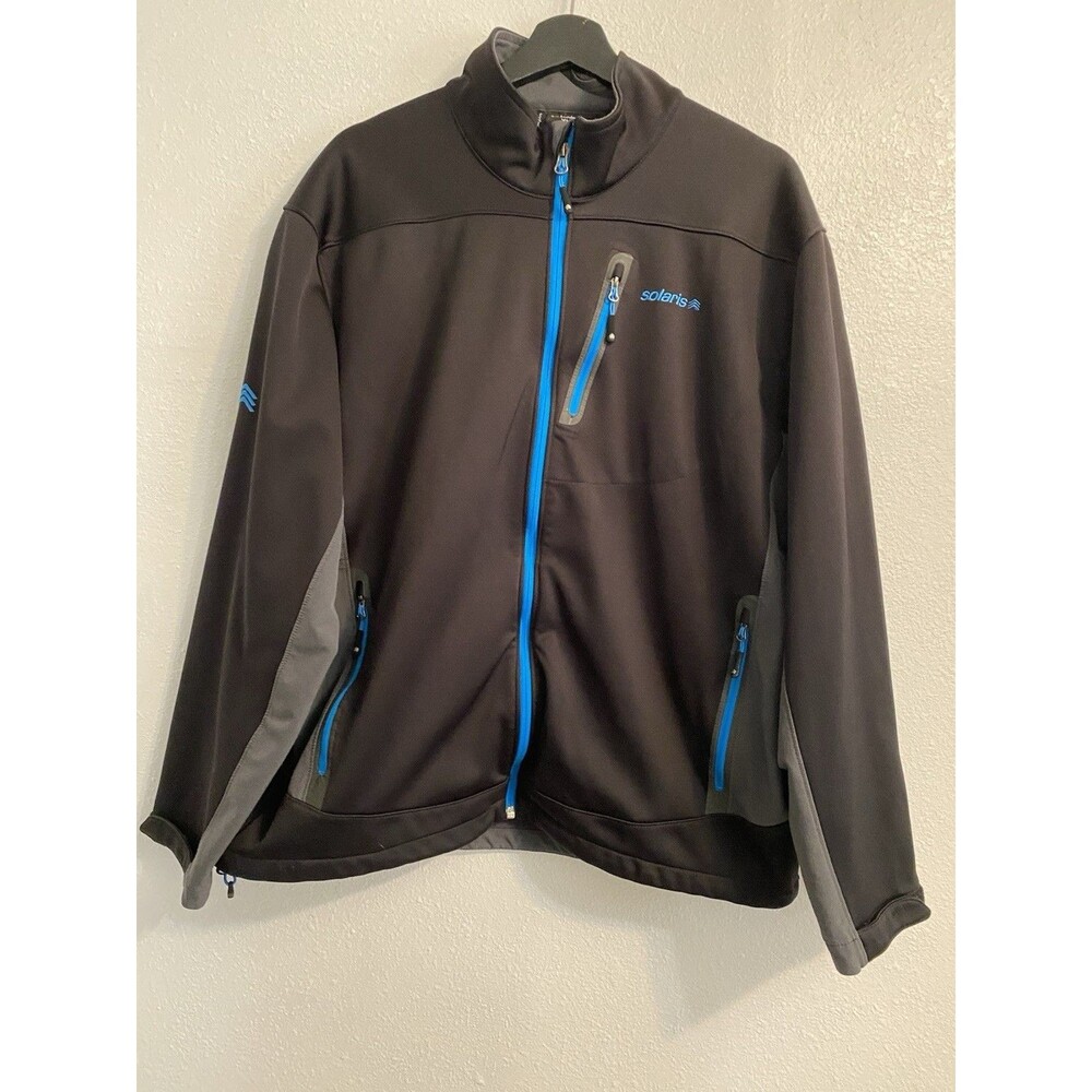 Solaris Mens XL Gray / Blue Trim Full Zip Soft Zip Pockets Softshell Jacket